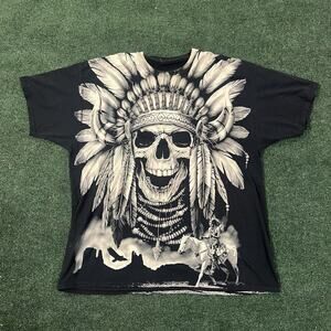 Vintage Native American Skull AOP Shirt 2XL All Over Grunge Horror Punk